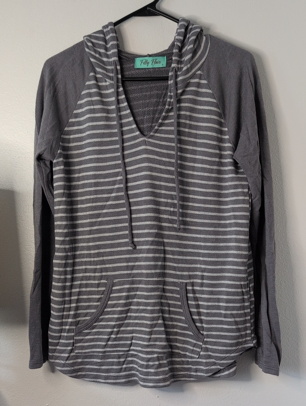 Filly Flair Striped Hooded Pullover - Gray & White